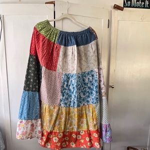 Handmade cotton patchwork tiered maxi skirt  One Size